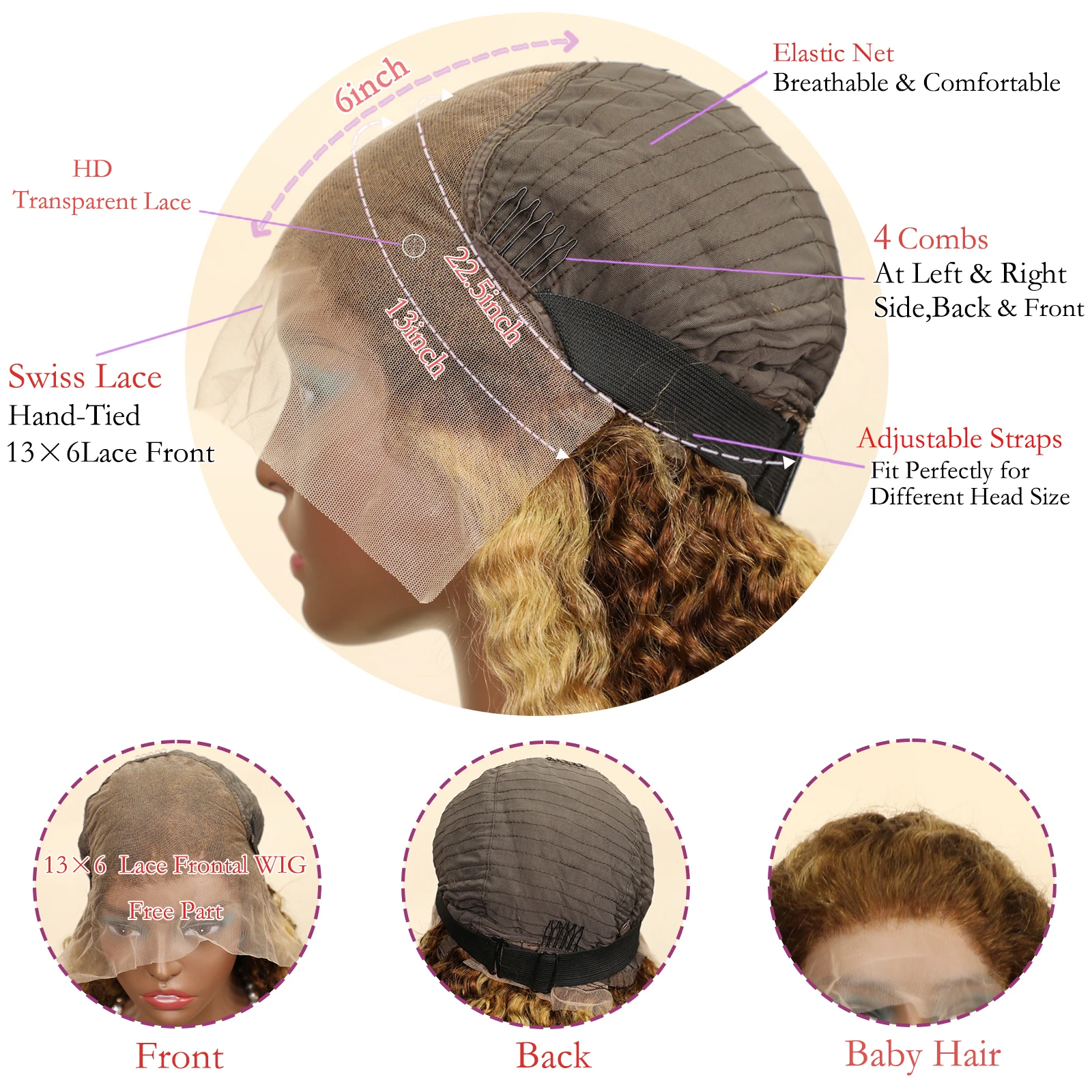 24-дюймовый Бразильский Человеческий Волос Remy Волнистая Волна 13x6 Прозрачный