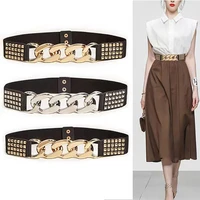 fashion women ins style elasticity wide metal girdle punk style metal chain rivet belt versatile dress coat trend new waistband