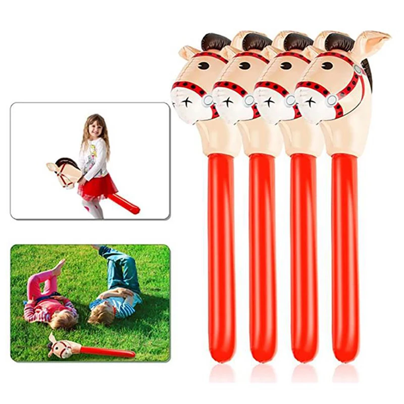 Inflatable Stick Horse Head Inflatable Pony Stick Balloon Cowboy Cowgirl Farm Animal Themed Birthday Party Decorations