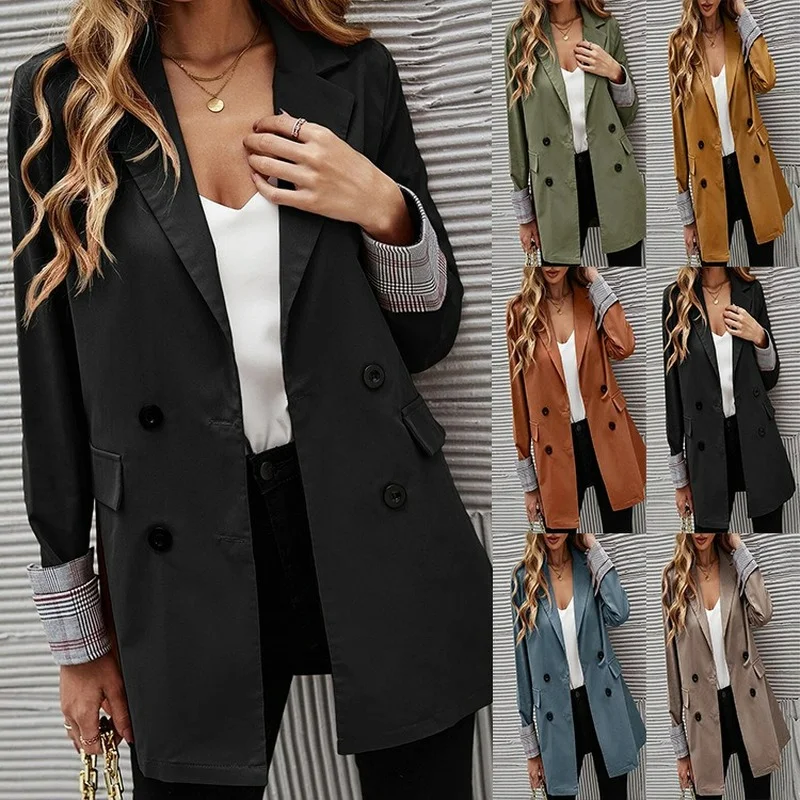 

2022 Autumn and Winter Women Blazers New Women's Solid Color Lapel Button Slim Fit Temperament Jacket Coats