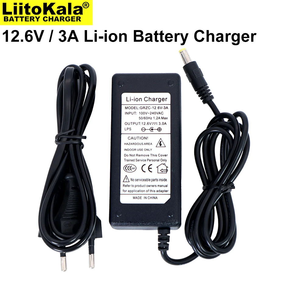

Зарядное устройство для литиевых батарей Liitokala, 12,6 в, 3 А, 12 В, 5,5*2,1 мм + кабель питания переменного тока UEU