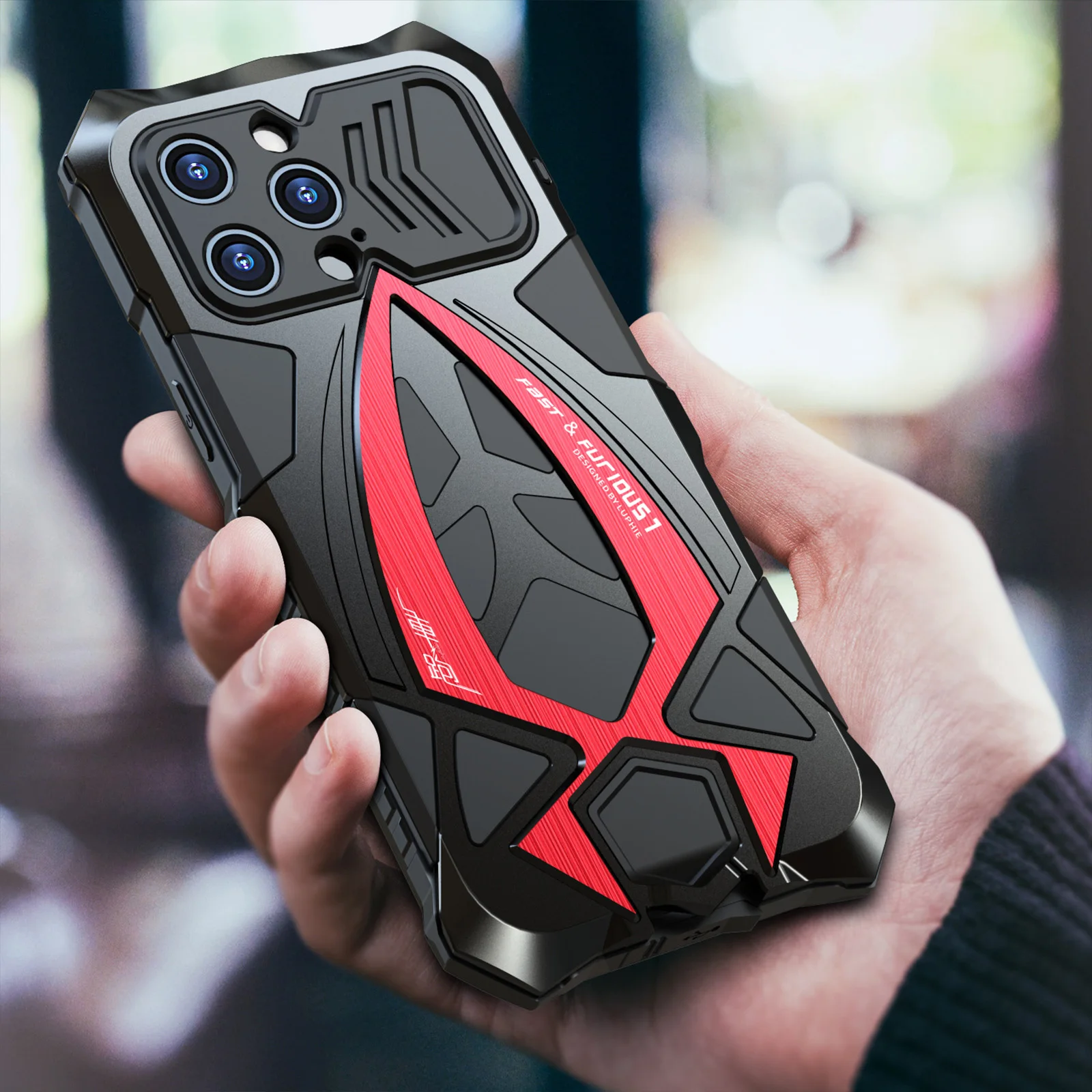 Armor Metal Case for iPhone 14 Pro Max Plus 5G Hard PC and Metal Case with Front Tempered Glass Shockproof Phone Case