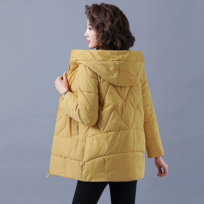 Loose Hooded Thicken Mid Length Parkas Oversized 4XL Warm Cotton Padded Winter Jacket Women Korean Long Sleeve Pocket Coats
