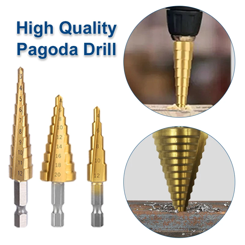 Набор ступенчатых сверл быстрорежущая сталь с титановым покрытием для дерева и