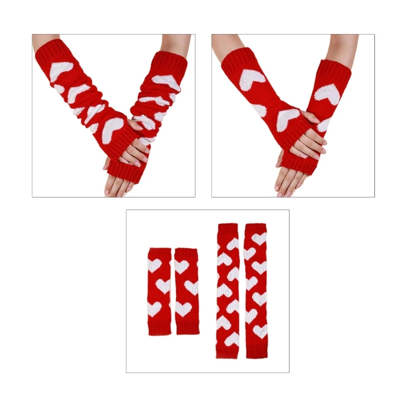 

Unisex Adult Half Finger Gloves Knitted Wrist Arm Sleeves Winter Knitted Heart Pattern Cycling Office Typing Gloves T8NB