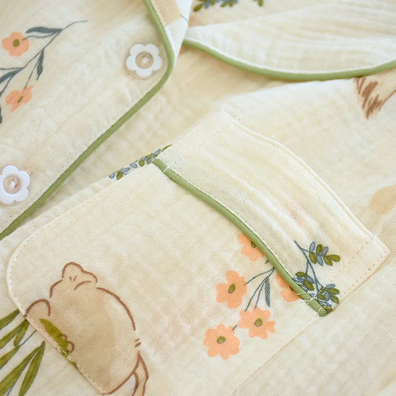 Loose Pjamas for Women Pajamas New Long Sleeve Thin Gauze Pyjama Sets of Women 2 Pieces Elegant Pure Cotton Trousers Summer Set