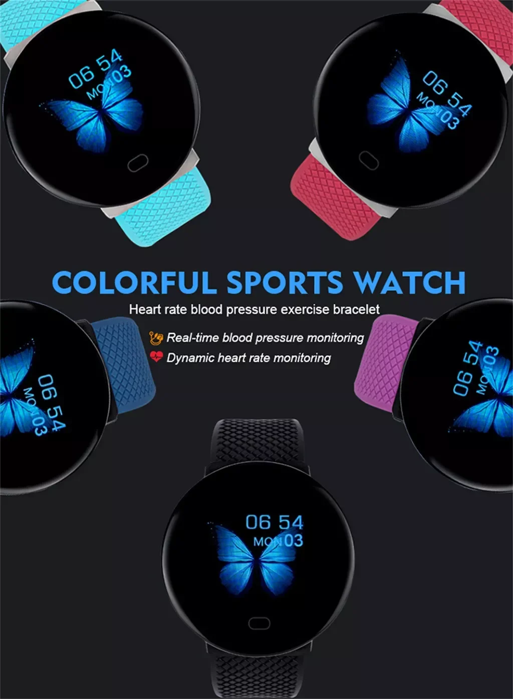 

D19 Smart Watch Women Men Smartwatch Quality IP65 Waterproof Blood Pressure Heart Rate FitnessTracker sports Smartwatch 20J24