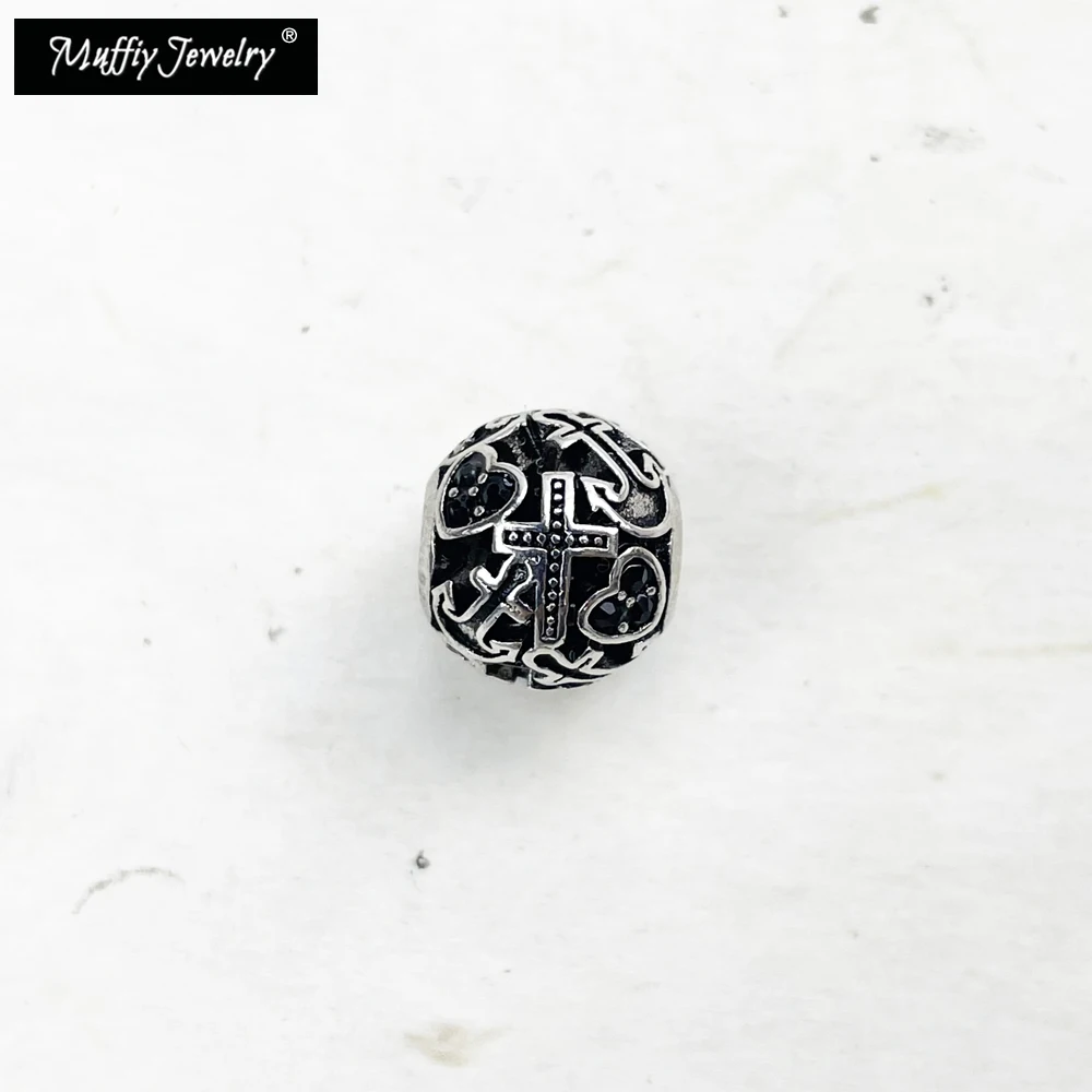 

Beads Faith Love Hope 925 Sterling Silver Black Zirconia Jewelry Accessories Karma Charms Fits Bracelet Necklace Exquisite Gift