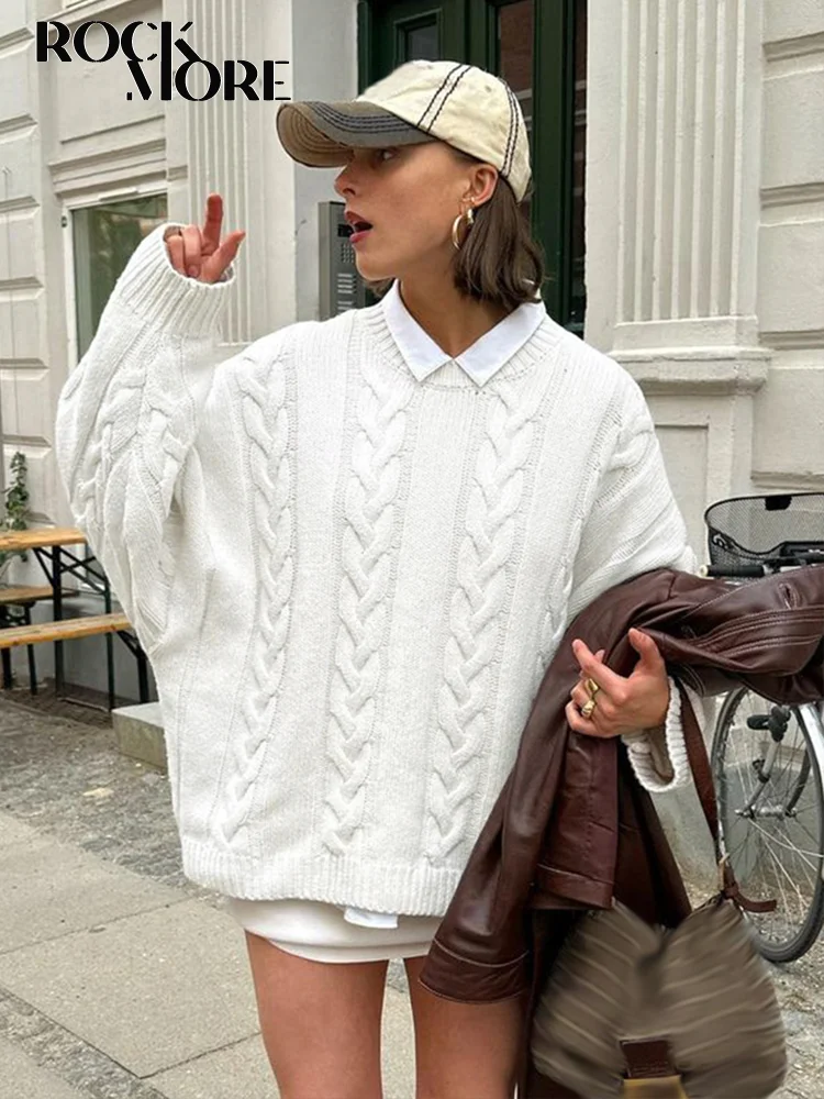 

Rockmore Oversize Loose Sweater Autumn Winter Knitwear Women Preppy Style O-neck Jumper Top Femme Sweater Pullover Casual Korean