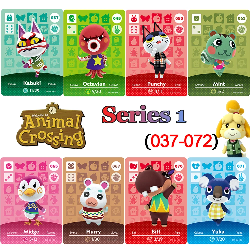 

Игровые карты аниме пересечение животных Amiibo 037-072, совместимые с Switch / Lite / Wii U 3DS, карта с животными, серия 1