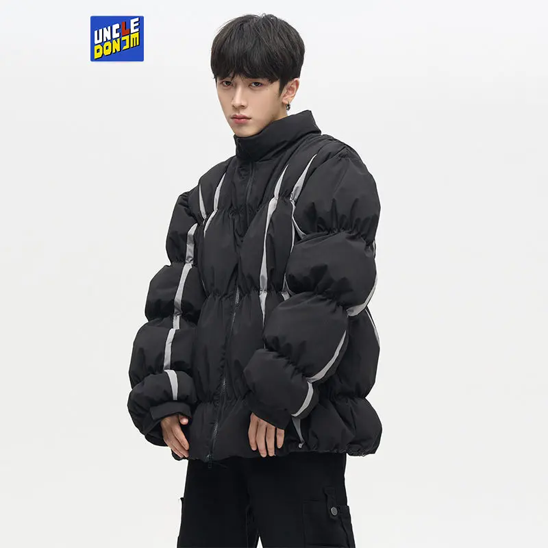 Pleated parkas techwear puffer jacket 2022 Japanese Quilted Streetwear Puffer Jacket Plus Size Mens Basic Bubble Coat