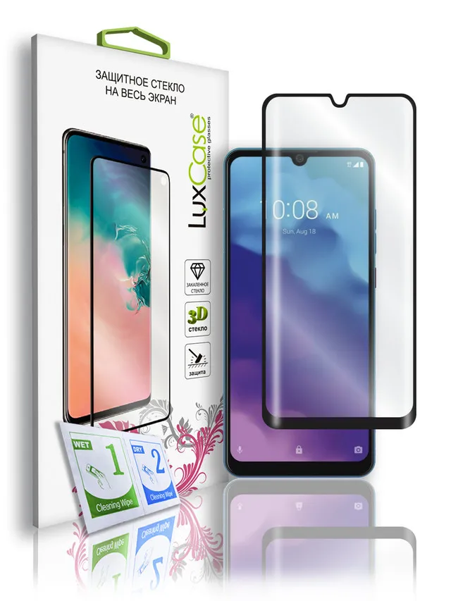 Защитное стекло для ZTE Blade A7 / на ЗТЕ Блейд А7 На весь экран Полноклеевое Черная