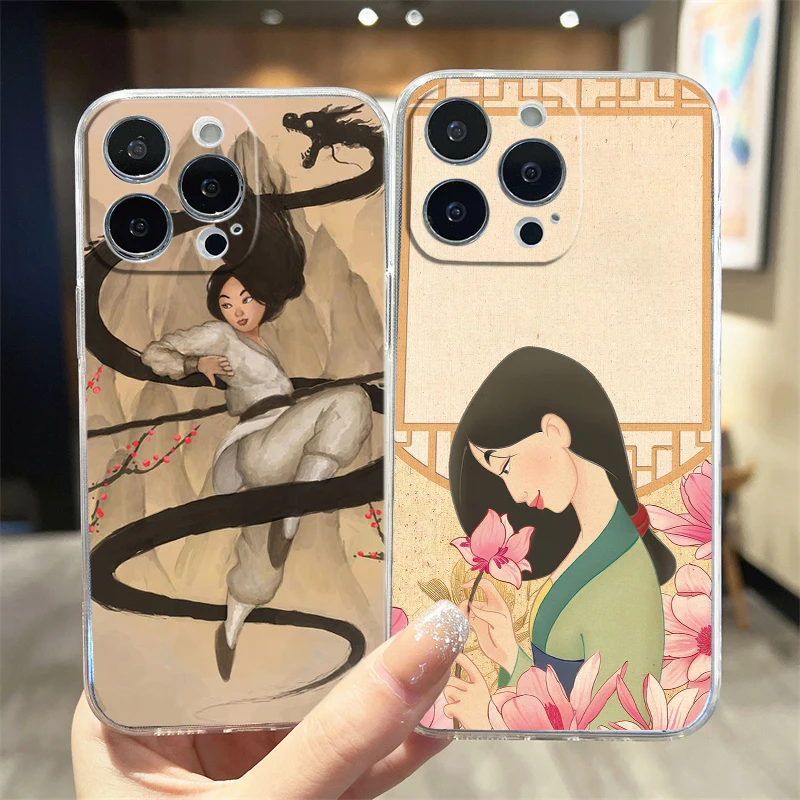 

Disney Movie Mulan Girl Transparent Phone Case For Apple iPhone 15 14 13 12 11 Mini XS XR X Pro MAX 8 7 6 Plus Cover