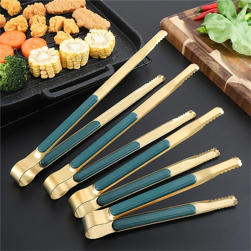

Золотистые Нескользящие Сервировочные щипцы для барбекю, мяса, салата, хлеба, кухонные аксессуары, кухонная утварь