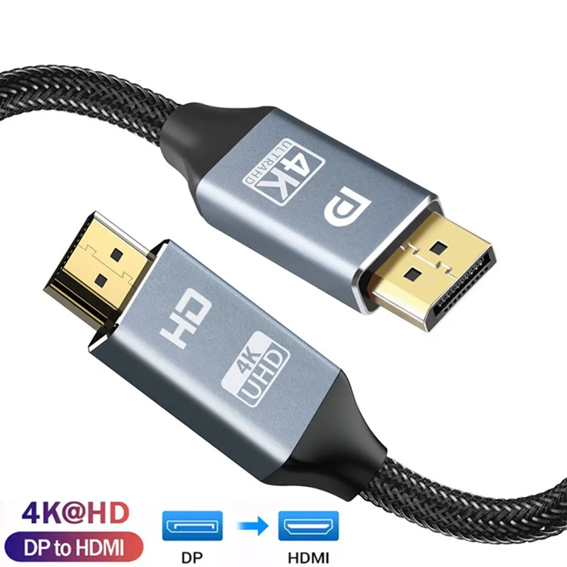 DisplayPort to HDMI-Compatible male to male Cable 4K 30Hz UHD Gold-Plated DP to HDMI-Compatible Cord Display Port to HDTV