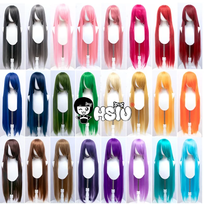 

HSIU 100Cm Long Staight Cosplay Wig Heat Resistant Synthetic Hair Anime Party wigs 42 color Colourful Free brand wig hair net