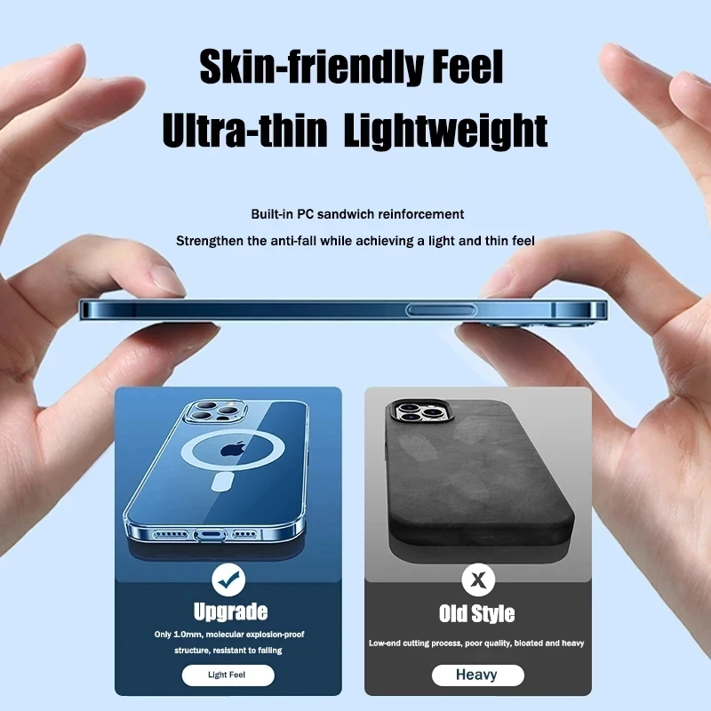 Original Transparent For Magsafe Case For iPhone 14 13 12 11 Por Max X XS MAX Wireless Charger Magnetic Silicone Cover