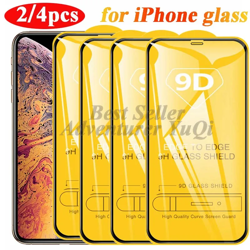 

2/4PCS 9D Screen Protector Full Cover Tempered Glass for IPhone 13 12 11 Pro Max Mini X XR XS Max 78 plus Multi-layer Reinforced