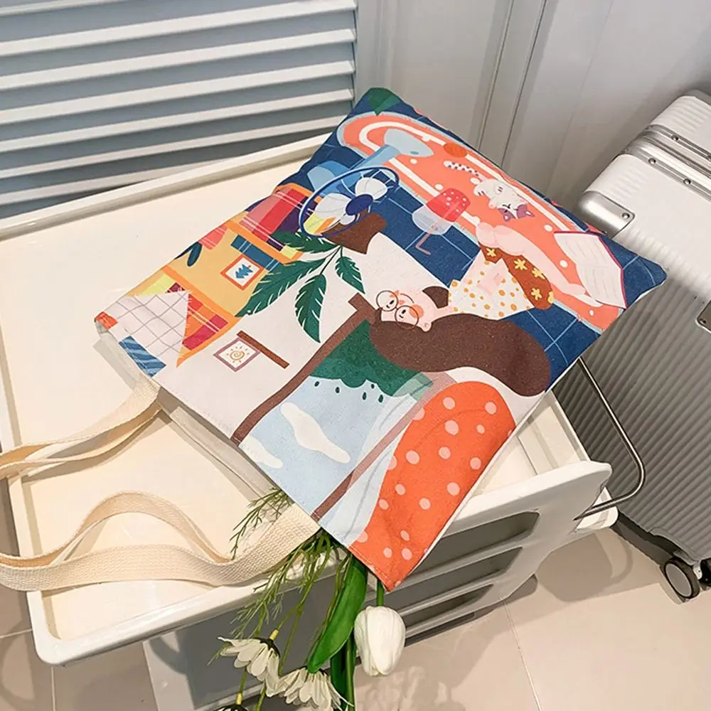

Large Capacity Cartoon Canvas Tote Handbag Reusable All-match Ins Style Simple Bohemian Outdoor