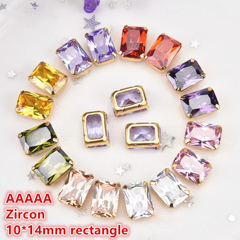 Стразы с блестящим цирконием 10*14 мм прямоугольный кристалл золотым зажимом