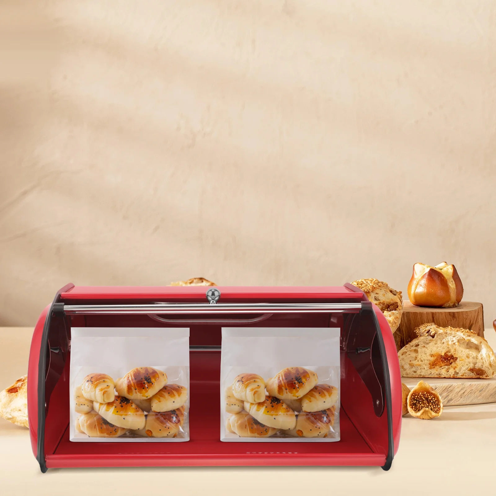 

Bread Box Kitchen Countertop Stainless Steel Bread Storage Bin Container Roll Up Lid Clear Window Large Capacity Bread Keeper