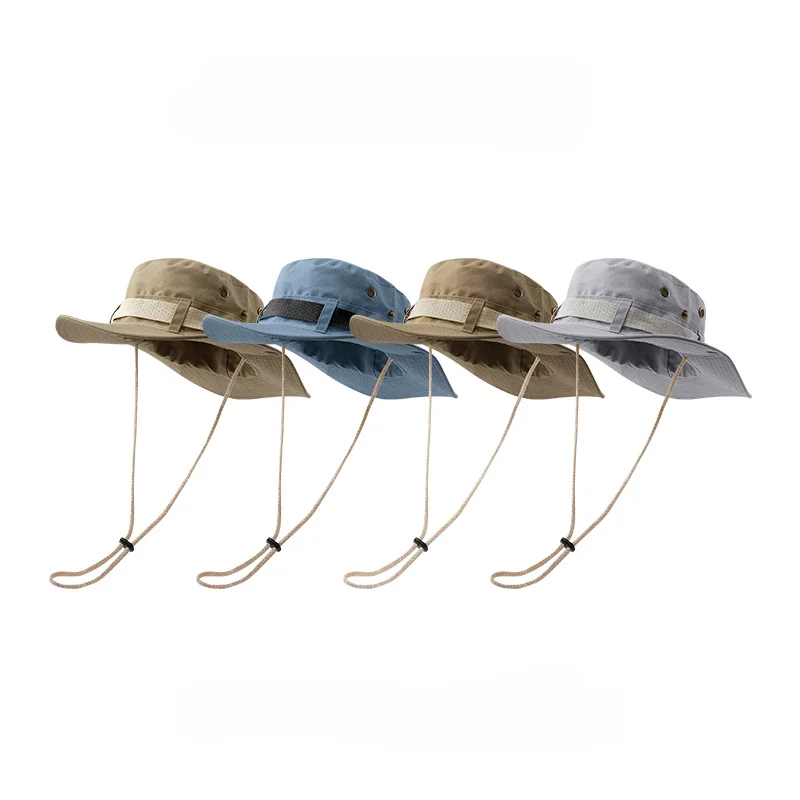 2023 New Fashion Summer Bucket Hat Cowboy Men Outdoor Fishing Hiking Beach Hats Mesh Breathable Anti UV Sun Cap Large Wide Brim