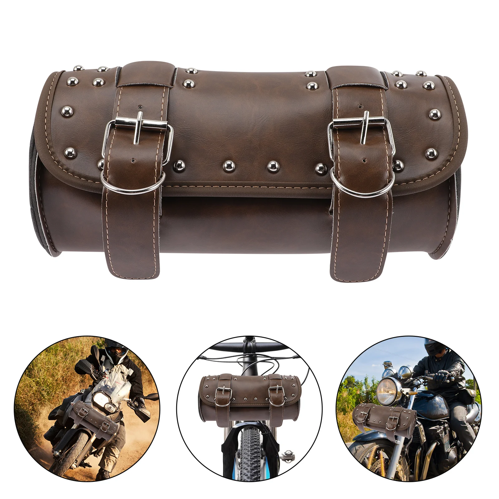 

Motorcycle Handlebar Bag PU Leather Tool Organizer Pouch for Bike Motorbike