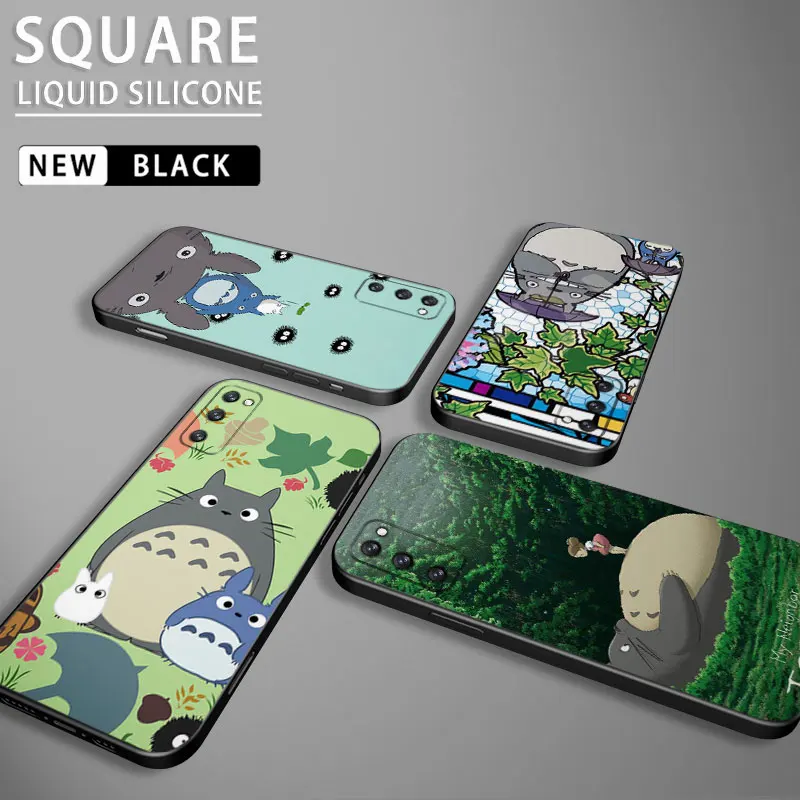 

Square Liquid Silicone Phone Case For Samsung Galaxy S23 S10 S10e S20 FE S9 S7 Edge S22 Ultra S8 S21 Cover Studio Ghibli Totoro