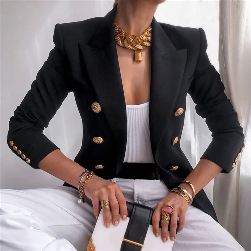 Long Sleeve Work Blazer New Solid Office Lady Coat Blazers Slim Autumn Notched Jacket White Black Fashion Women Elegant Fit Wear