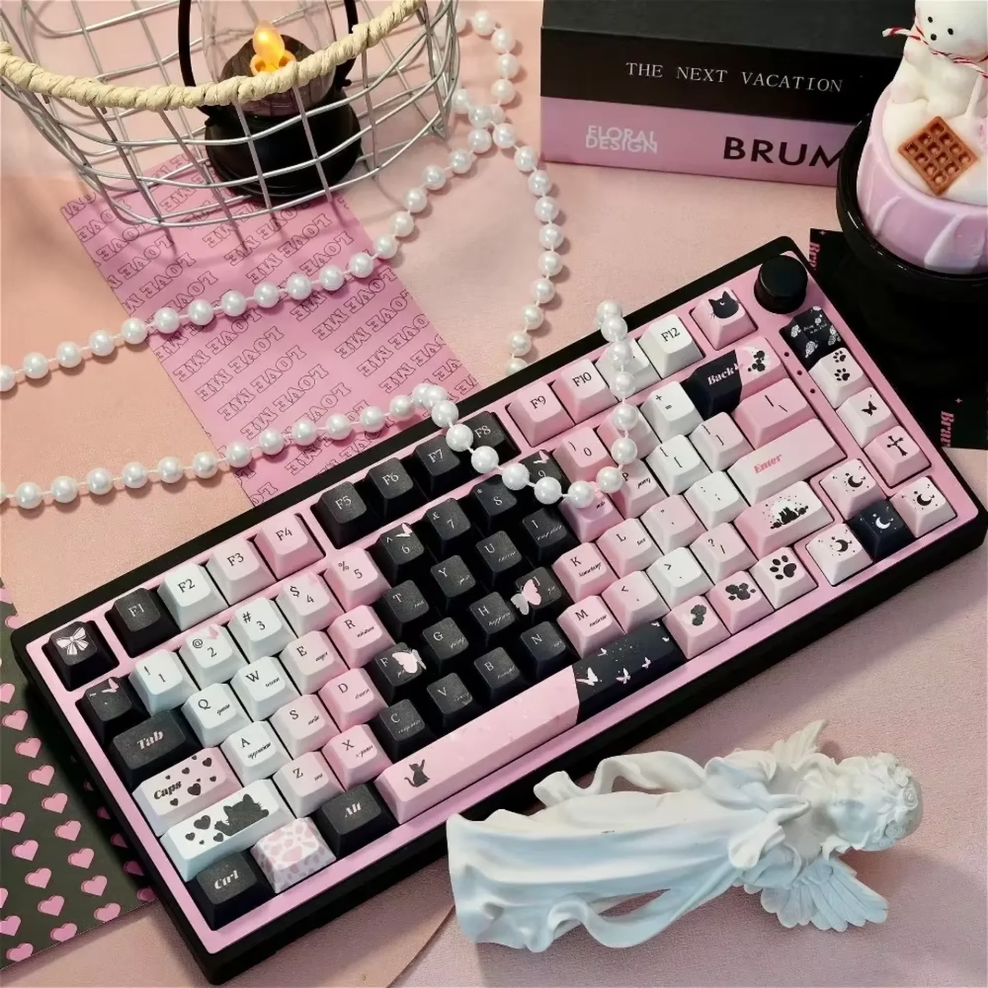 Механическая клавиатура 131 клавиши вишня черная роза колпачок клавиш PBT для