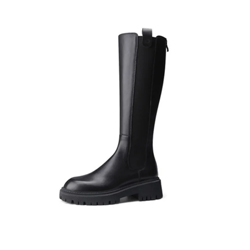 

New Knee-high Boots Women Comfortable Platform Heels Round Toe Boots Ladies Fashion Casual Zippers Motorcycle Boots Mujer Shoes