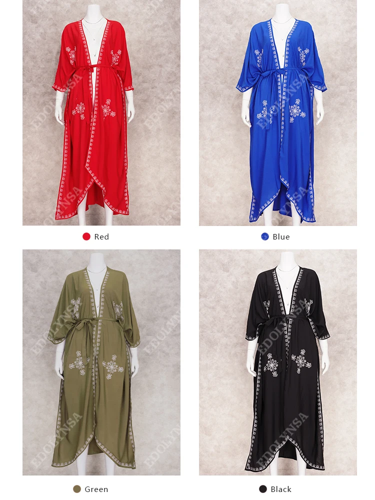 2022 синее сексуальное бикини накидки Ретро вышитое длинное кимоно платье Туника