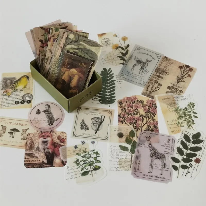 

100Pcs Vintage Forest Plant Stamp Decorative Stickers Scrapbooking Label Diary Stationery Retro Flower Art Craft Journal Planner