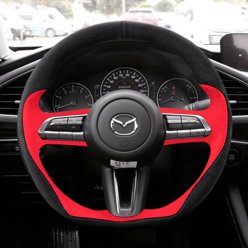 

DIY Hand-Stitch Suede Leather Leather Car Steering Wheel Cover for Mazda 3 CX-4 Atenza CX-30 CX- 5 Interior Auto Accessories