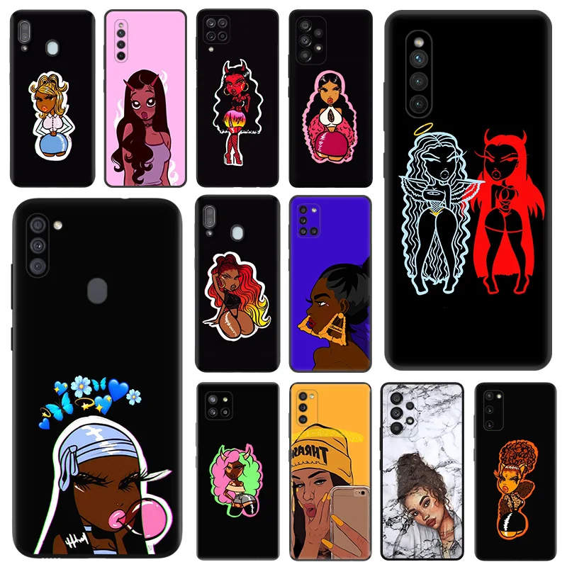 

Black Phone Case For Samsung M54 A03 A02 A01 A04 M30S M21 M31 M51 M32 M62 M22 M52 M23 M33 M53 M13 M11 Black Girl Melanin Cover