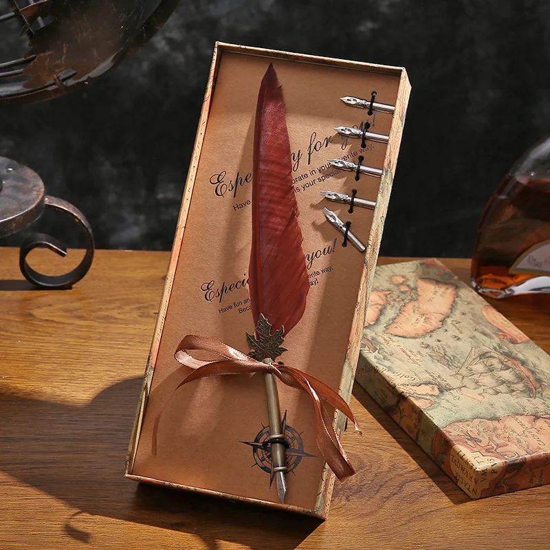 

Magician Boy New Quill Pen Dipped In Water Gift Box Retro Quill Calligraphy PEN Harry Potter New Year's Gift for Boys and Girls