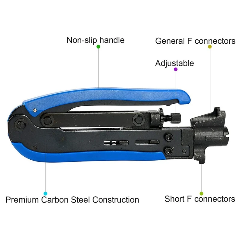 RG6 Compression Tool Coax Cable Crimper Kit RG11 RG59 F81 With 20PCS F Connectors - Blueyellow