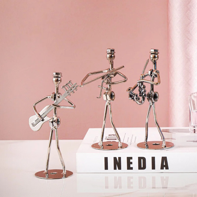 

Metal Musician Guitar Player Statue Iron Little Band Man Model Musical Instrument Metal Craft Miniature Art Collectible Figurine