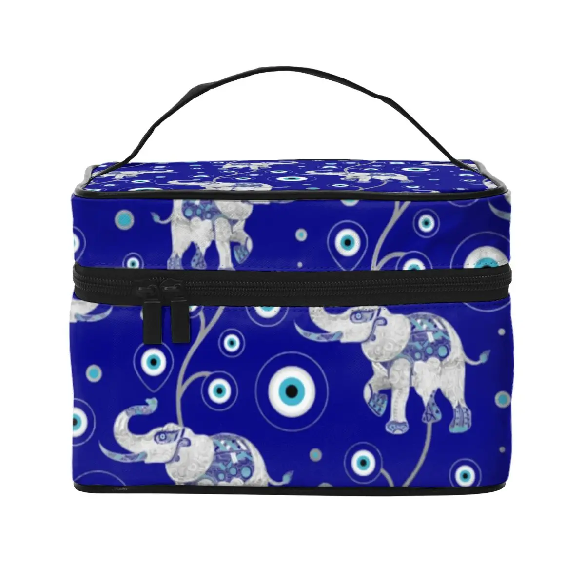 

Evil Eye Elephant Cosmetic Bags Good Luck Amulet Women Storage Organizers with Handle Organization Home Makeup Pouch