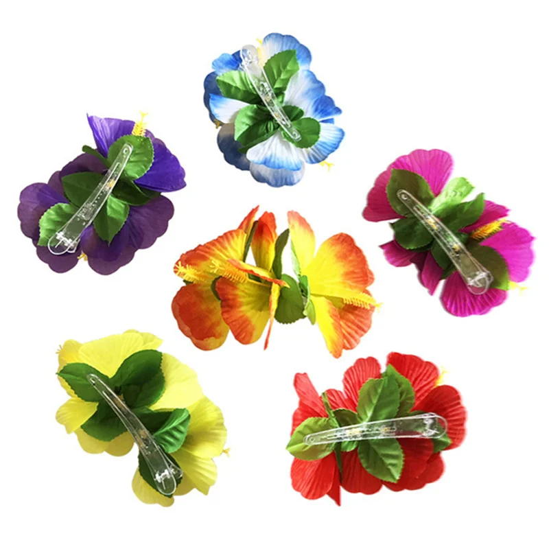 6pcs Artificial Flower Hair Clip, Bohemian Flower Hairpin Hawaiian Hibiscus for Seaside Holiday