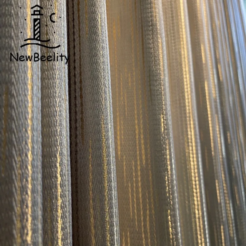 

Gold Jacquard Modern Simple Curtains for Living Dining Room Bedroom Gold Light Luxury Champagne High Precision Mechanism