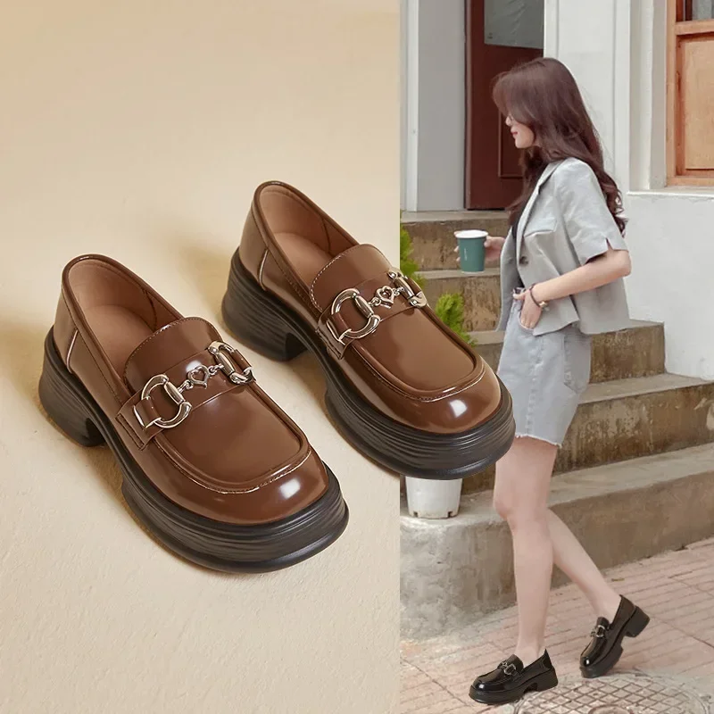 

Туфли Lefu женские осенние новые стильные кожаные удлиненные маленькие кожаные туфли с пряжкой женские японские черные туфли