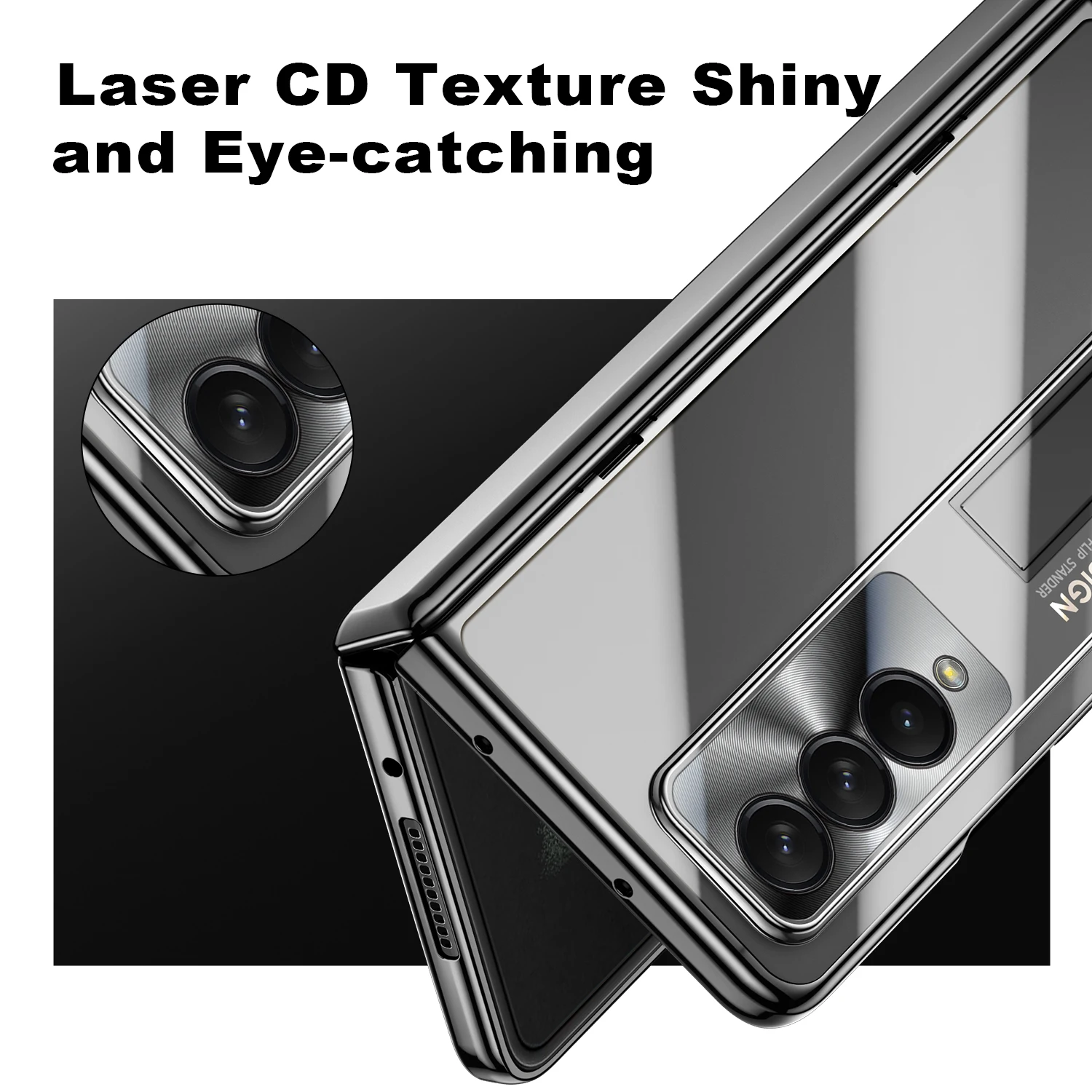 POVSCAE Hinge Protection Case For Samsung Galaxy Z Fold 3 Slim Electroplated Plating PC Crystal Clear Phone Case With Kickstand