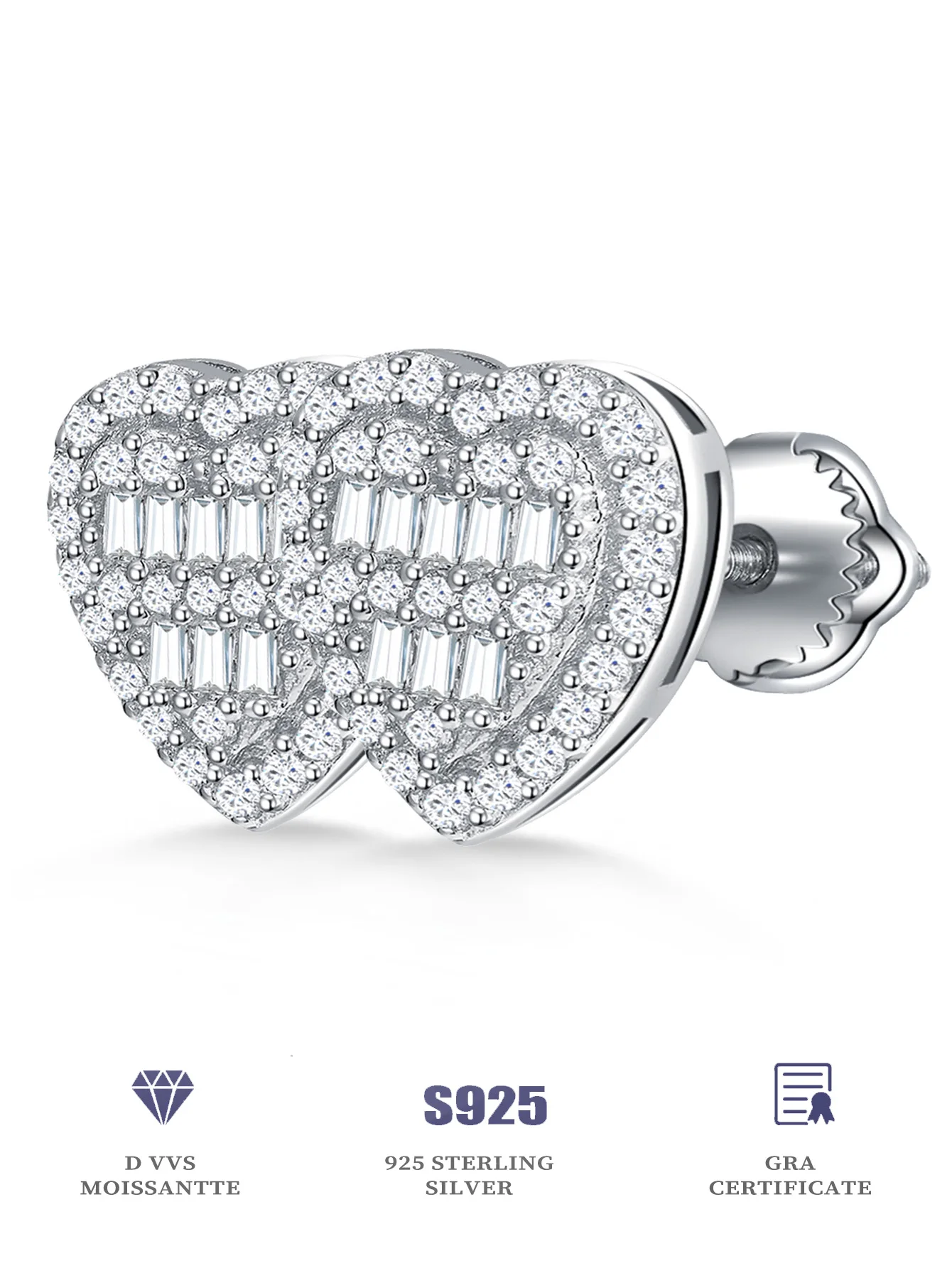 Серьги-гвоздики в форме сердца серьги Moissiante женские с муассанитом из