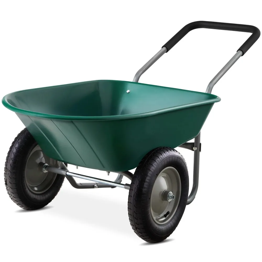 

Green Dual-Wheel Home Wheelbarrow Yard Garden Cart for Lawn, Construction
