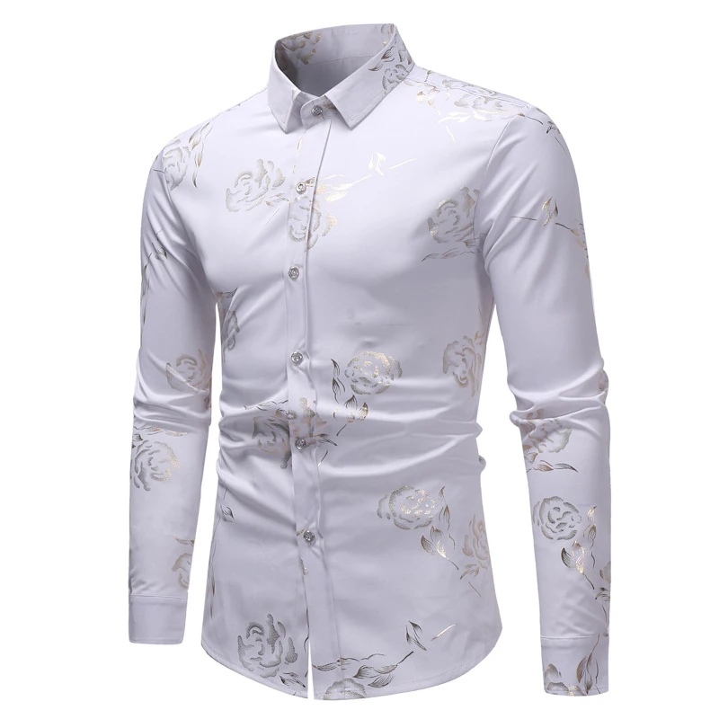 

Floral Shirt Men's Slim Shirt Rose Flower Print Men's Formal Shirt Social Shirt