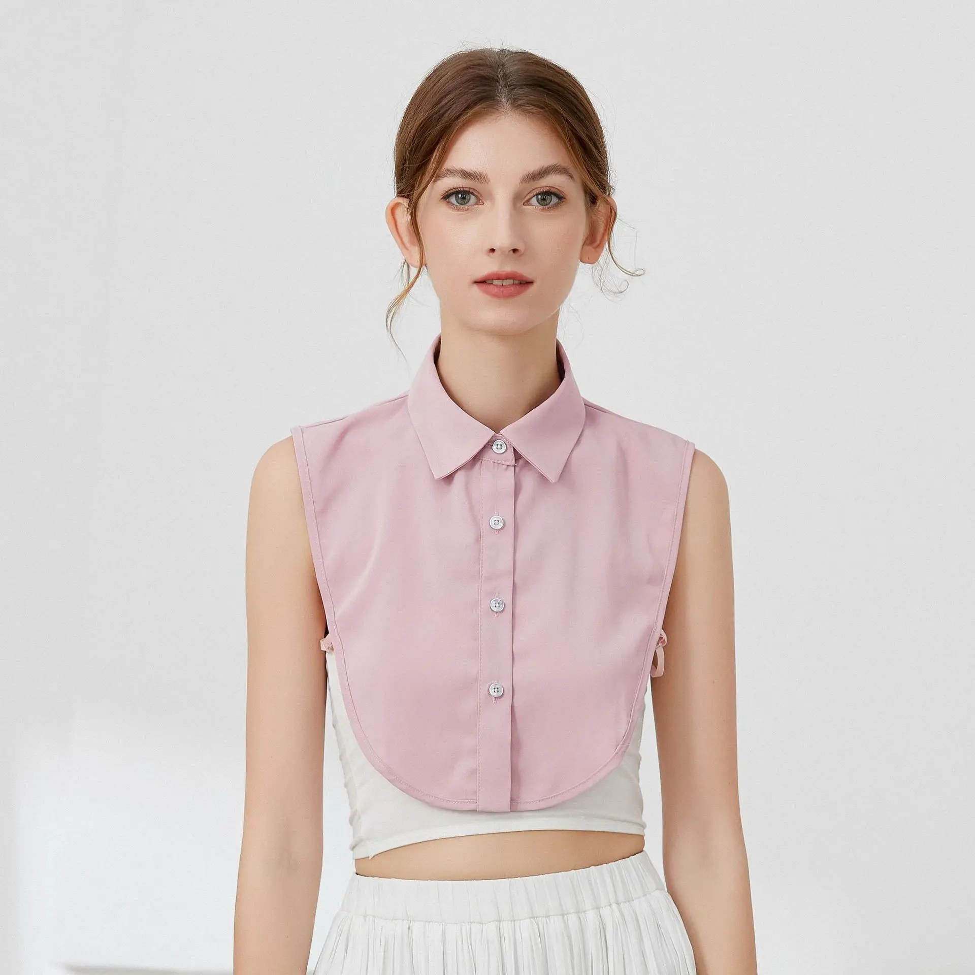 Новая шифоновая блузка с имитацией воротника лацканами винтажная однотонная