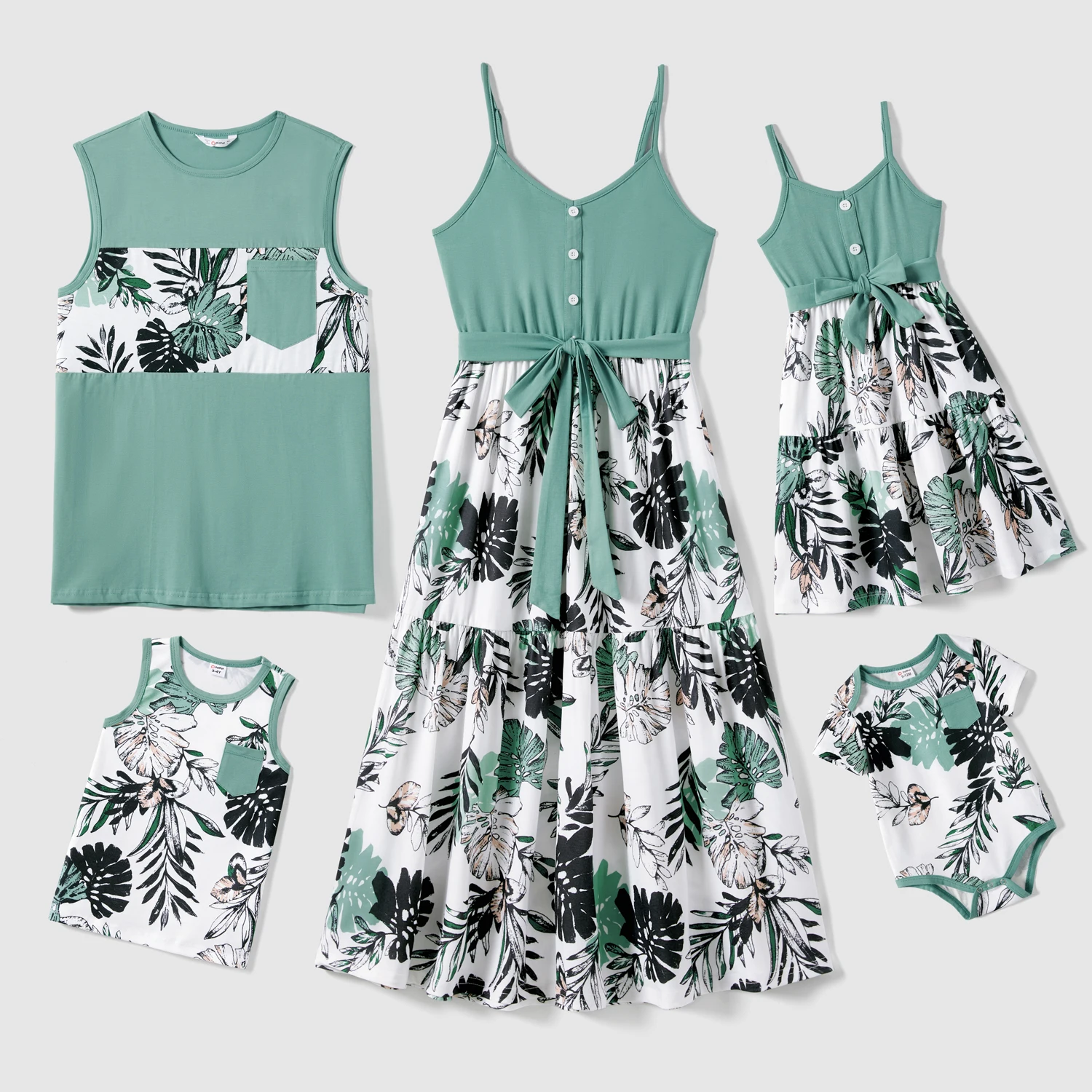 

PatPat Family Matching Plant Print Belted Slip Dresses and Tank Top Sets