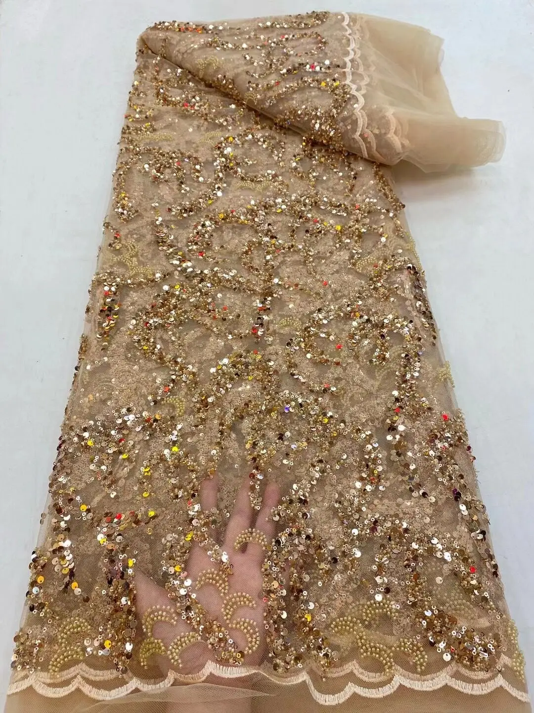 

French Embroidery Guipure Sequins Lace Fabric 2021 High Quality African Lace Fabric French Cord Lace Fabric For Wedding