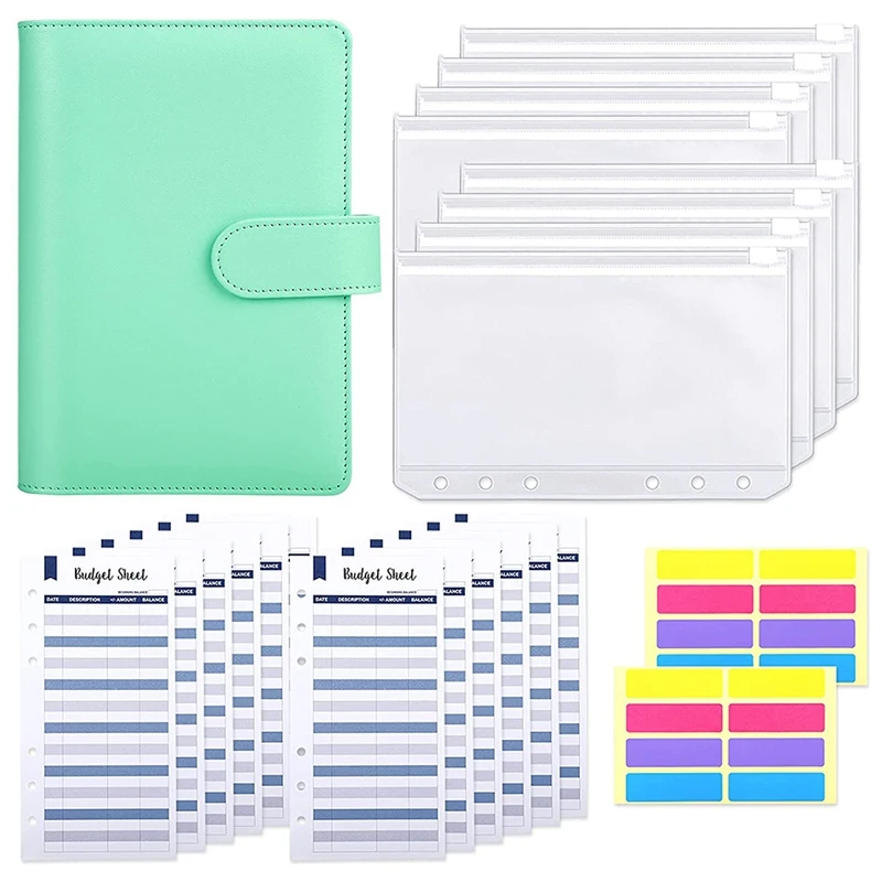 

A6 PU Leather Budget Binder A6 Binder Pockets,Expense Budget Sheets,6 Ring Binder Budget Envelopes System With Sticker